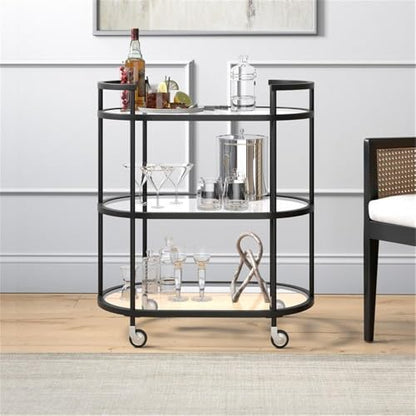 30" Wide Oval Bar Cart in Blackened Bronze, Bar Carts for the Home | Sleek rolling shelving unit that moves room to room with ease, doubling as a stylish bar cart or convenient coffee station