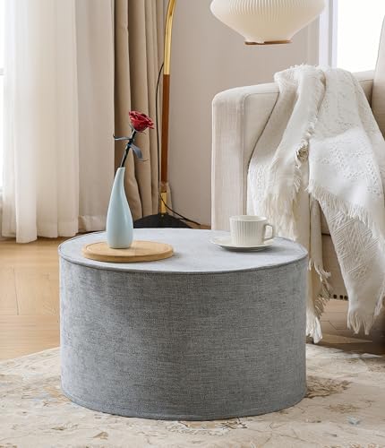 Large 22" Footrest Ottoman Sitting Pouf Extra Firm (Gray) | Extra Seating for Living Room, Bedroom, Playroom, High Density Foam Filling Foot Rest, Side Table, Home College Dorm Décor