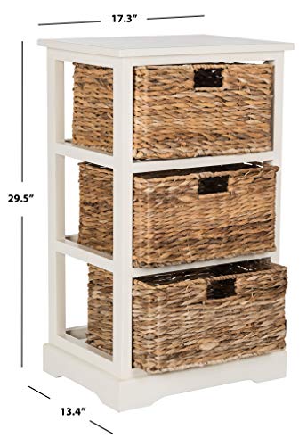 SAFAVIEH Furniture - Halle 3-Basket Side Table - Vintage White - Solid Wood - Coastal Basket Storage Design - Ideal for Living Room, Entryway, 17.5" W x 13.5" D x 29.5" H - Fully Assembled (AMH5738B)