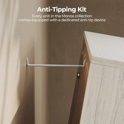 White modular TV stand with drawers and adjustable shelves, view 8