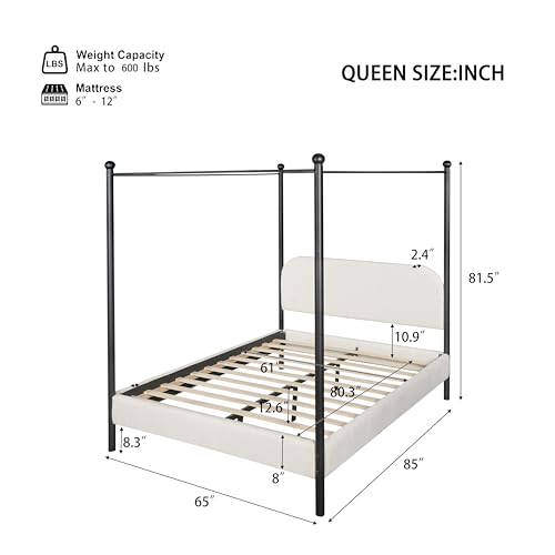 Queen Size Canopy Bed with Upholstered Headboard, view 3