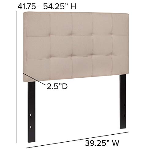 Quilted Tufted Upholstered Twin Size Headboard in Beige Fabric