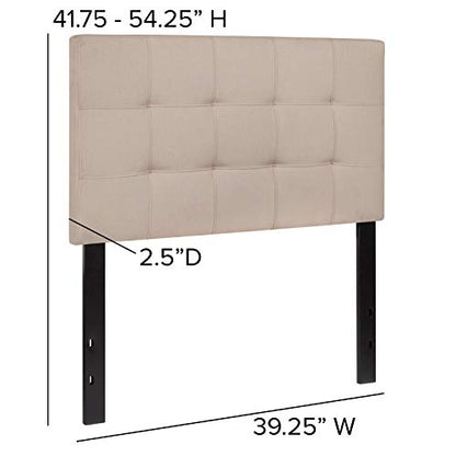 Quilted Tufted Upholstered Twin Size Headboard in Beige Fabric