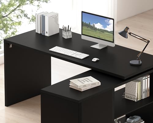 Black L Shaped Computer Desk, Wood Corner Desk with Storage, 55 Inch, view 5