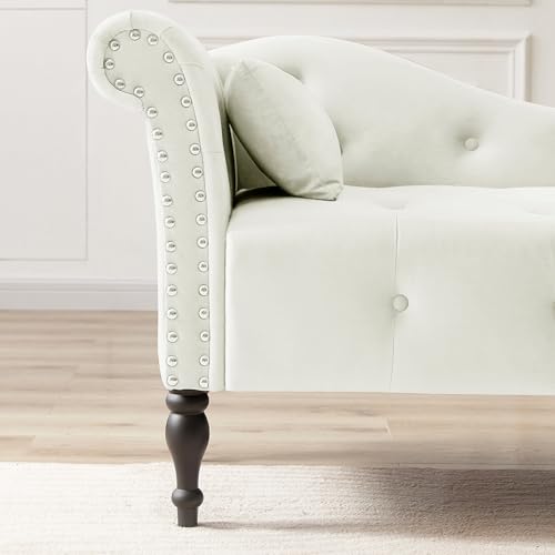 Velvet Chaise Lounge with Tufted Buttons & Nailhead Trim, view 7