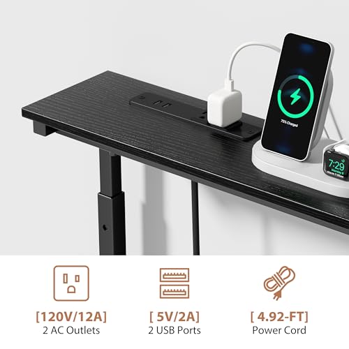 2 Pack Adjustable Height Narrow Console Table with Power Outlets, 78.7" Long Sofa Table with Charging Station Behind Couch Table Skinny Entryway Table for Living Room and Hallway – Black