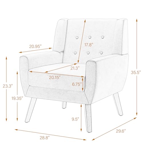 Faux Leather Accent Chairs Set of 4, Modern Arm Club Chair Upholstered Armchair for Living Room, Comfy Single Sofa Seats Button Tufted Reading Seating, Brown