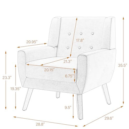 Faux Leather Accent Chairs Set of 4, Modern Arm Club Chair Upholstered Armchair for Living Room, Comfy Single Sofa Seats Button Tufted Reading Seating, Brown