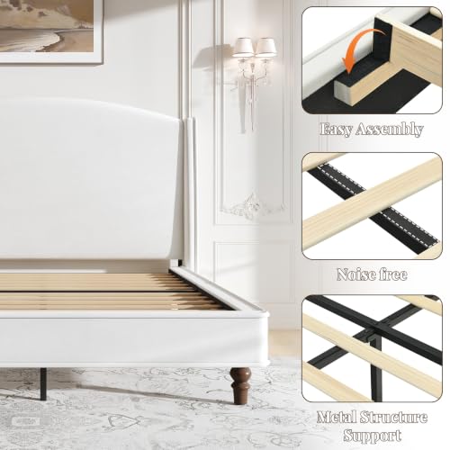 Queen Bed Frame, 52" Elegant Wingback Headboard, Beige, view 8