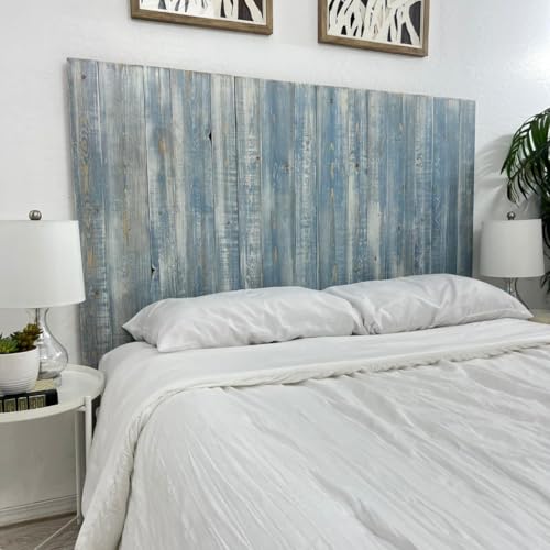 Solid Wood Twin Size Headboard Only, Blue Powderwash with Smooth Natural Wood Grain, Handcrafted Head Board Stand Alone Panels, Modern Farmhouse Bedroom, Built to Last Bed Headboard Twin