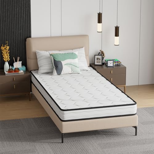 PayLessHere | 6 Inch Twin Mattress | Medium Firm Hybrid Mattress | White | with High-Density Foam and Breathable Cover | Pocket Spring Design, Pressure Relief | Bed in a Box, CertiPUR-US Certified