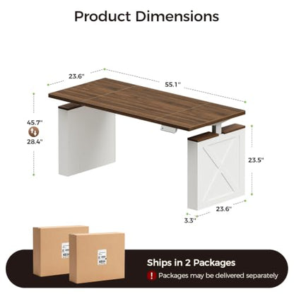 Farmhouse 55 Inch Electric Standing Desk, Walnut+White, view 3