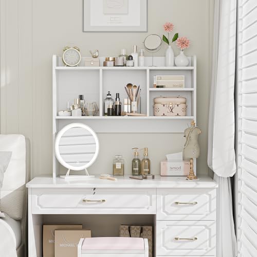 Desktop Bookshelf, Countertop Storage Hutch with 4 Shelves for Computer Desk, view 3