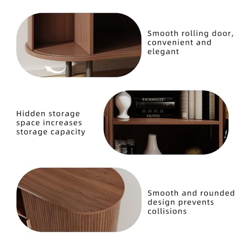 Buffet Sideboard Cabinet with Storage, 55" Fluted Cabinet with Sliding Door & Adjustable Shelf, Modern Accent Coffee Bar Console Table for Kitchen, Entryway, Walnut