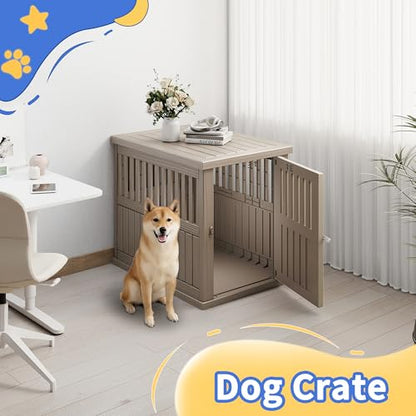 Dog House Resin Dog Crate Furniture, Light Brown, Medium, view 3