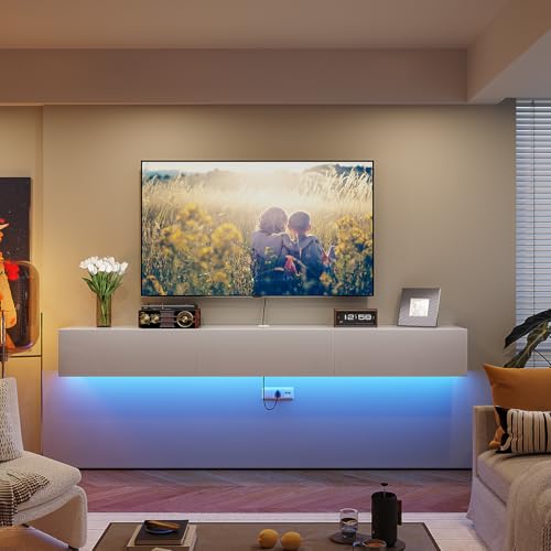 47'' Floating TV Stand,High Gloss Wall Mounted TV Console,White, view 5