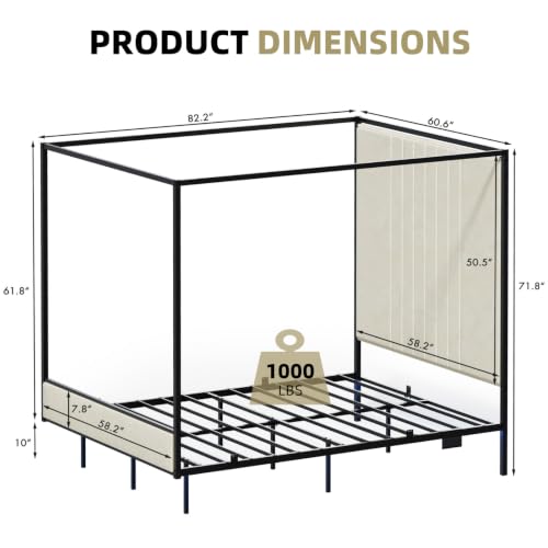Queen Canopy Bed with Tall Headboard, Charging Station & LED Light (Black), view 3