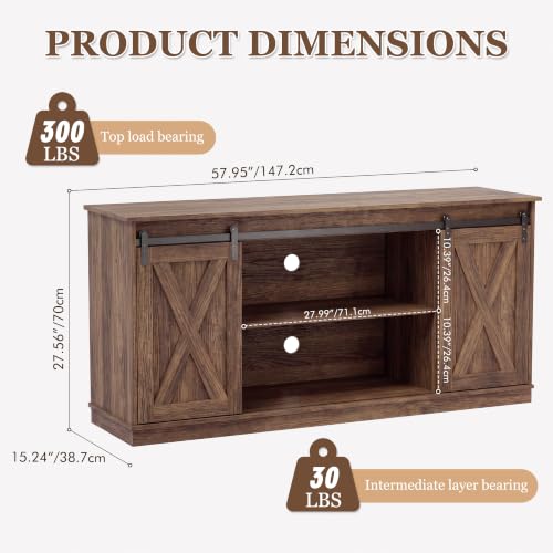 Farmhouse TV Stand for 65 Inch TV, Tall Entertainment Center, Rustic Brown, view 3