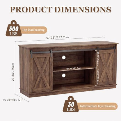Farmhouse TV Stand for 65 Inch TV, Tall Entertainment Center, Rustic Brown, view 3