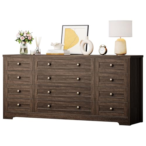 12 Drawer Wooden Dressers for Bedroom, Farmhouse Brown Wood Dresser, view 2