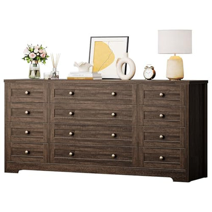 12 Drawer Wooden Dressers for Bedroom, Farmhouse Brown Wood Dresser, view 2