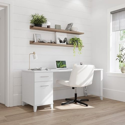 72-inch Home Office Desk with Drawers, Large Computer Table for Personal Workspace, Somerset Collection, White