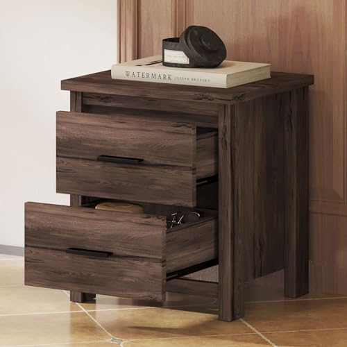 4-Pcs Queen Size Bed Frame & Dresser & 2 Night Stand Bedroom Set, Platform Bed with USB Charging Ports Storage Headboard, Cabinet Dresser with 5 Drawers, Nightstands, Wooden, Dark Walnut