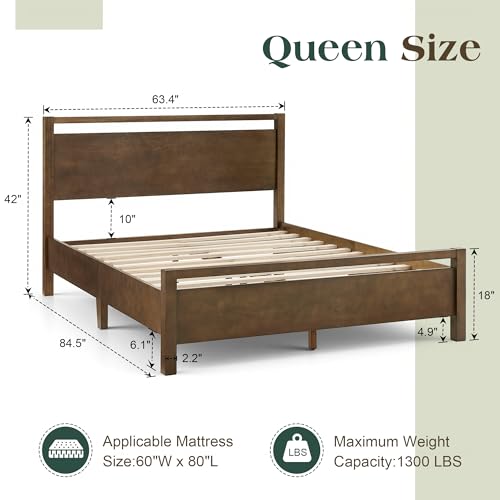 Minimalist Queen Size Solid Wood Bed Frame with Headboard, view 3