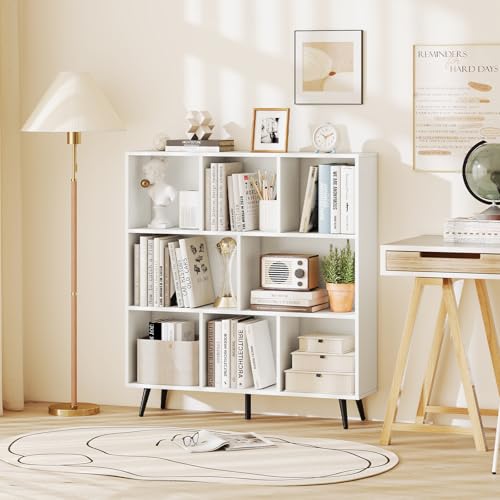 8-Cube Bookcase, 3-Tier Modern Bookshelf with 5 Metal Legs, 39.5" Freestanding Open Storage Organizer with 2 Anti-tip Devices, Mid-Century Display Rack for Living Room (39.5" x 9.5" x 42")