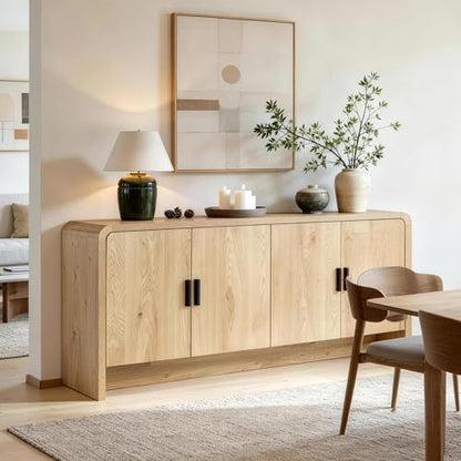 68'' Sideboard Buffet Cabinet with Storage, Curved Design Credenza Storage Cabinet with 4 Doors, Console Cabinet for Kitchen, Living Room & Hallway, Natural