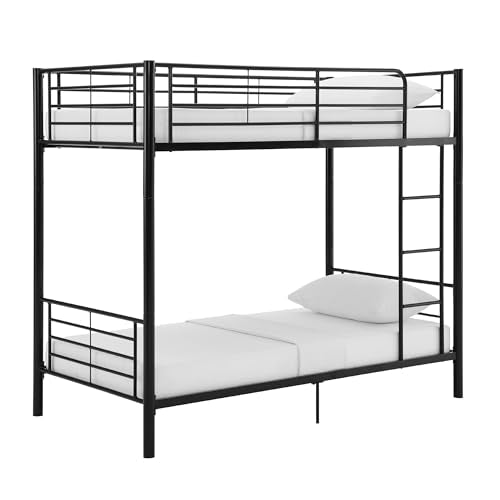 Elodie Urban Industrial Twin Over Twin Metal Bunk Bed, Twin Over Twin, Black