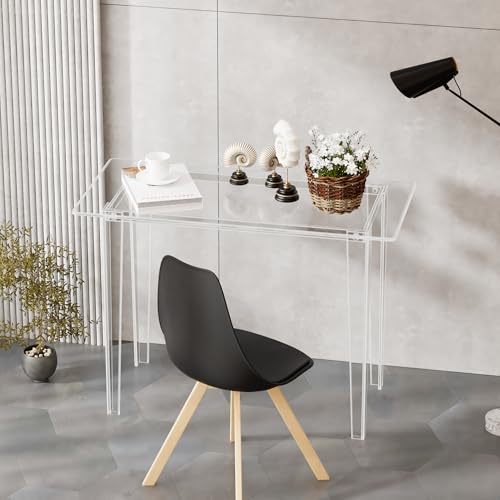 Acrylic Desk, Acrylic Table & Clear Desk - Modern Home Office Study Table, Extended Surface Multi-Purpose Console, Sturdy Lightweight for Small Spaces Transparent Workstation (Transparent-M)