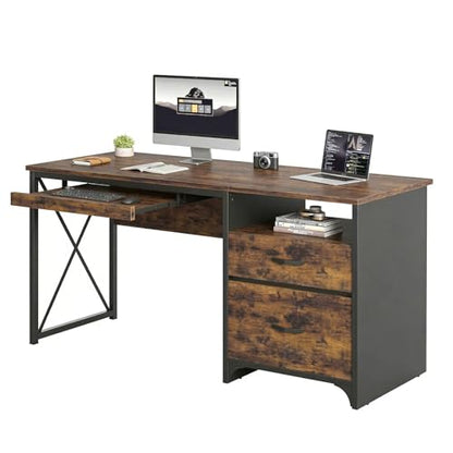 Office Desk with Drawers, 55 inch Industrial Computer Desk with Storage, view 2