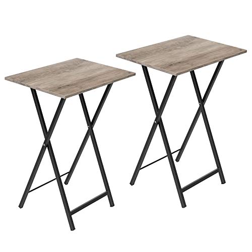 Folding TV Tray Tables, Set of 2 Side Table for Small Space, Industrial Snack Tables for Eating at Couch, Stable Metal Frame, Easy Assembly, Space Saving, Greige and Black BG25BZ01