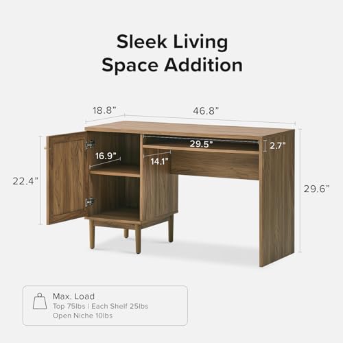 Haylee Boho Farmhouse Writing Desk, with Natural Rattan Exterior Door, view 3