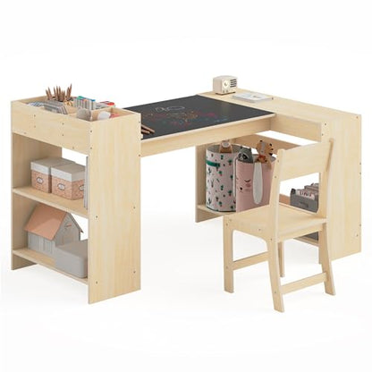 Kids Art Table and 1 Chairs Set, Kids Craft Table with Storage, view 2
