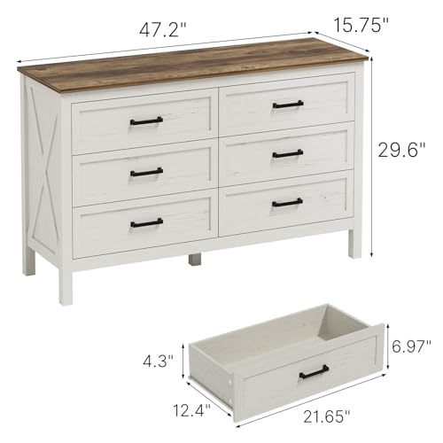 Farmhouse 6 Drawers Dresser for Bedroom, view 3