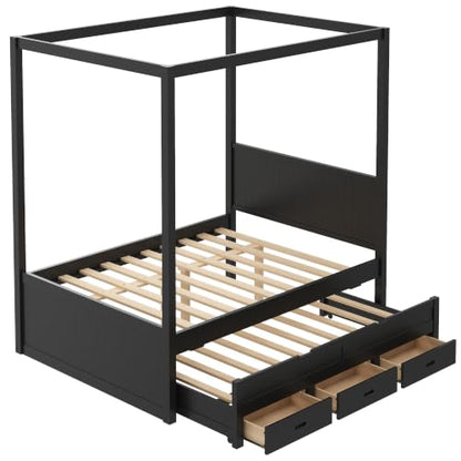 Full Size Farmhouse Canopy Bed with Storage Drawers and Trundle, view 6