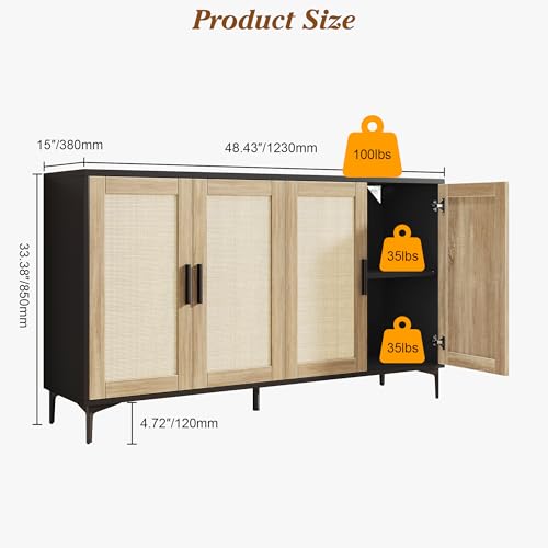 Sideboard Buffet Cabinet with Storage, 48" Rattan Coffee Bar, view 4