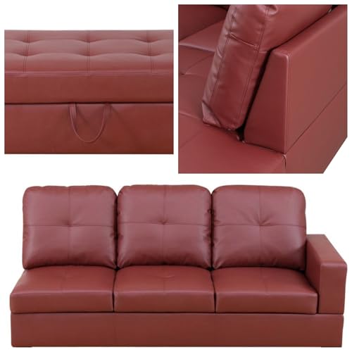 103.5" Sectional Couches for Living Room, Leather 4 Seat L Shaped Couch with Chaise, 3-Piece Modular Sofa with Storage Ottoman, Home Furniture Sets for Apartment Office, Dark Red