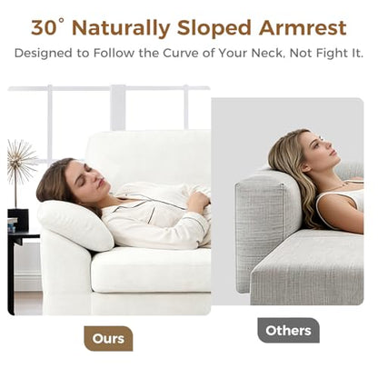 118" Sectional Boneless Couch for Living Room, Modern L Shaped Sofa with Ottoman, Comfy Cloud Modular Sectional Sofa with Deep Seat, No Assembly Required, White