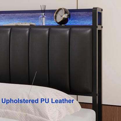 Queen Headboard Only with Storage & Outlets,Bed Headboard Queen Size,Black, view 8