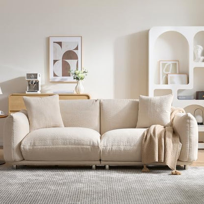 87.4" Modern Cloud Couch, 3 Seater Sherpa Sofa in a Box, Comfy Upholstered Deep Seat Loveseat with Metal Legs, Boucle Sofa Oversized Couch w/2 Pillows for Living Room Bedroom Apartment - Camel