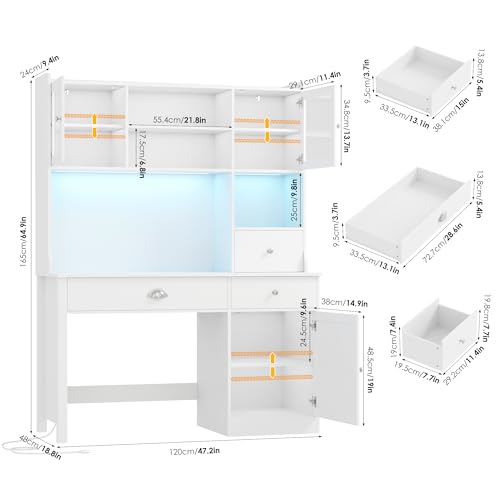 Computer Desk with Hutch and RGB, Office Desk with Power Outlet, view 3