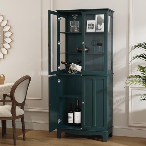 72" China Cabinet, Freestanding Kitchen Pantry with Tempered Glass Doors, view 4