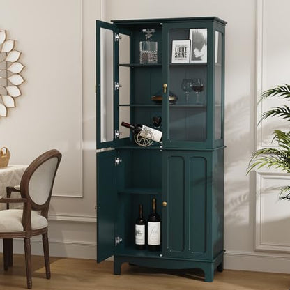 72" China Cabinet, Freestanding Kitchen Pantry with Tempered Glass Doors, view 4