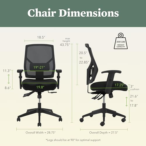 Crio Ergonomic Office Chair, Office Desk Computer Chair, Black, view 3