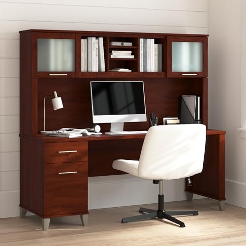 72-Inch Office Desk with Drawers and Hutch, Computer Desk with File and Box Drawers, Shelves and Storage Cabinet, Home Office Workstation, Somerset Collection, Hansen Cherry