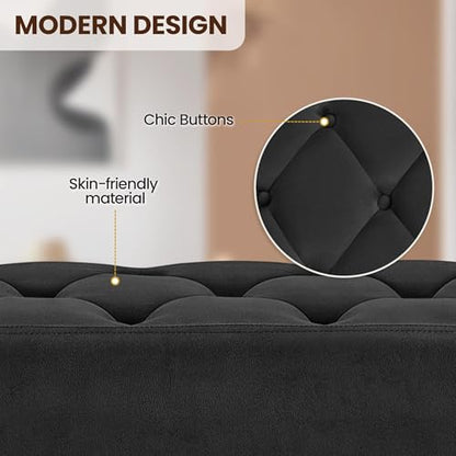 Yaheetech 45" Black Ottomans, Velvet End of Bed Bench, Ottoman Foot Rest with Gold Legs for Living Room, Bedroom, Entryway, Black