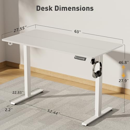 63 x 28 Inch Electric Standing Desk Adjustable Height, Sit Stand Desk, Stand up Desk for Home Office, Computer Workstation (Spliced Desktop,White)